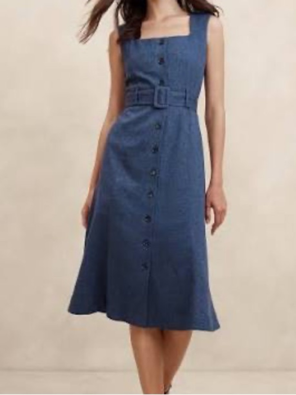 Banana Republic Denim-Style Blue Button Midi Dress with Belt